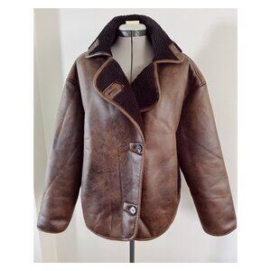 NWT Princess Polly Sz 4 Nunez Faux Leather Shearling Jacket Brown Black
